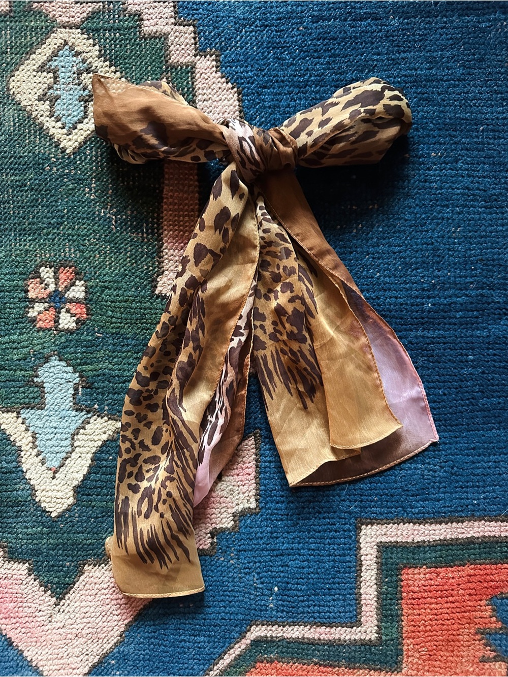 Vintage Leopard Print Silk Scarf - Brown & Tan